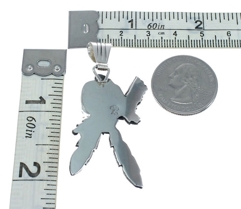 Eagle And Feathers Turquoise Sterling Silver Navajo Pendant NX11682